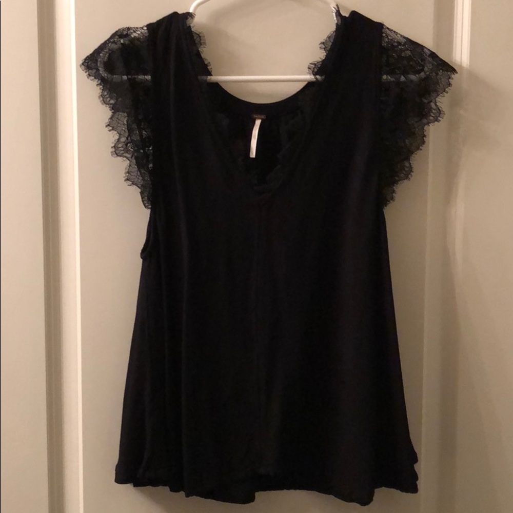 Free People black lace trimmed top